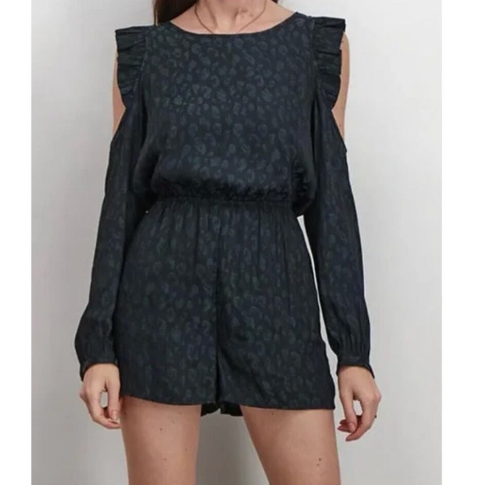 Avec Les‎ Filles Lucy Romper Leopard Print Ruffle Sleeve Open Back Black Size M